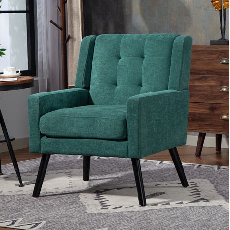 Sillón 68x76x88 cm verde retro, capitoné, patas de madera, efecto lino MEUBLIV (1/5)