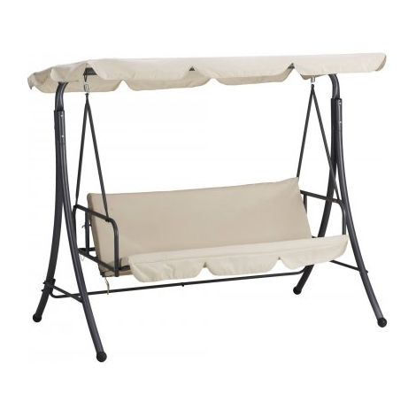 Dondolo tre posti con copertura, acciaio e poliestere 180 gr/m², beige 113x190 h.165cm Fredi