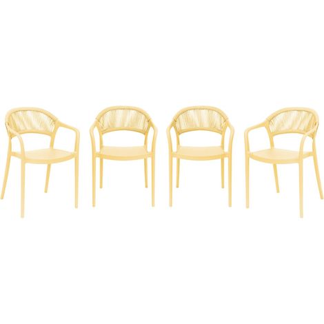 Set of 4 stackable garden chairs with rope effect yellow 55.5x48.5x78 cm - Jovia