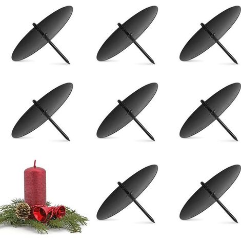 Lot de 8 bougeoirs de l'Avent, bougeoir en métal noir 8 cm pour bougies de Noël et décoration de couronnes de l'Avent (1/5)