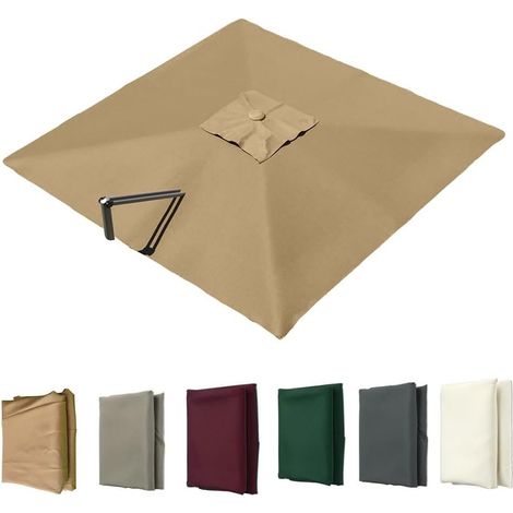 Auvent De Remplacement pour Parasol Déporté Carré, Toile De Rechange pour Parasol De Jardin Extérieur, Housse De Rechange 8 Baleines Protection UV(Khaki,4x3m (13x9.8ft))