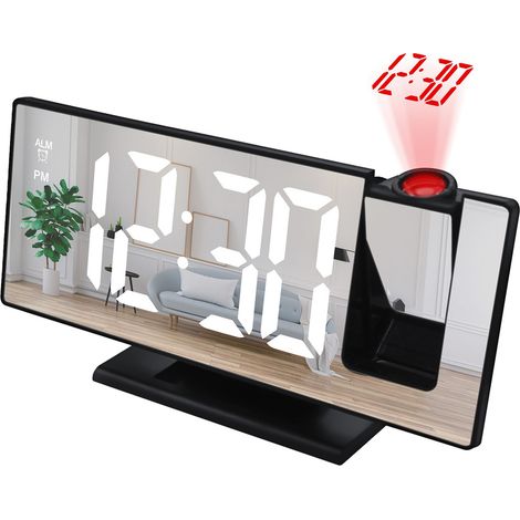 Elektronische LED-Uhr, digital mit Projektor, Wecker, Thermometer, Spiegel, 4-in-1
