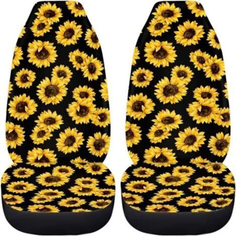 Lot de 2 housses de siège avant de voiture - Motif abstrait - Tournesol noir - Ajustement universel (1/4)