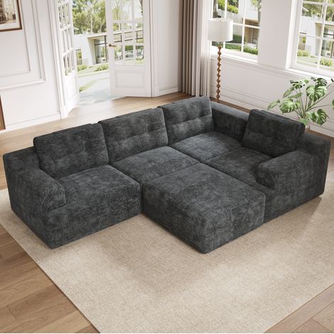 DESVIAE Canapé Modulaire en Chenille Gris avec Pouf Canapé d Angle Convertible Sans Montage 5 Places (1/5)
