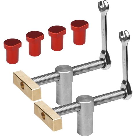 (20mm, rouge)Lot de 2 pinces de serrage rapides pour établi de table avec 4 chiens de banc, pinces de travail du bois butée de banc de positionnement et pinces rapides pour trou de chien de 20mm (1/5)