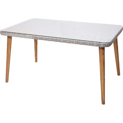 Poly-Rattan Esstisch HHG-753, Garten-/Lounge-Tisch, Stahl + Akazie halbrundes Poly-Rattan MVG 150x90cm grau