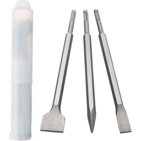 SDS-Plus Lot de 3 burins SDS-Plus avec support à outils et tige hexagonale de haute qualité