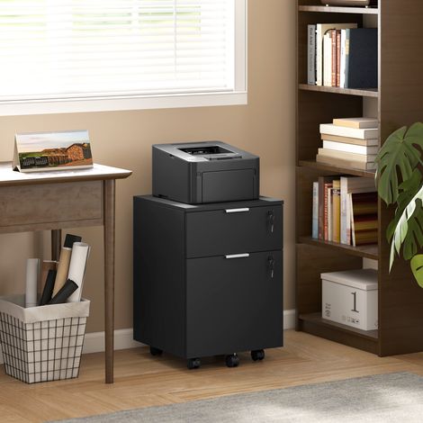 Caisson de bureau, meuble de rangement 2 tiroirs 2 barres pour dossier suspendu, verrouillable avec 2 clés 42x40x60 cm (1/5)