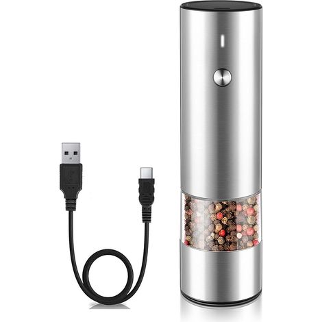 Elektrische Pfeffer- oder Salzmühle – USB-aufladbar – Modernes und robustes Design – Automatisches Mahlwerk für schwarzen Pfeffer oder Meersalz, Mahlgrad einstellbar – Eine Mühle im Lieferumfang entha (1/5)