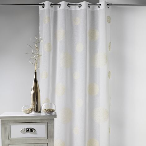Voilage en Etamine Brodé ronds fils lurex brillants Doré 140x240 cm (1/2)