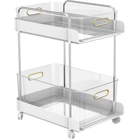Rolling Cart, 2 Tier Large Capacity Mobile Utility Cart Book Food Storage Organizer, Mesh Rolling Storage Cart Organizer for Office Home Kitchen (White-M) (1/5)