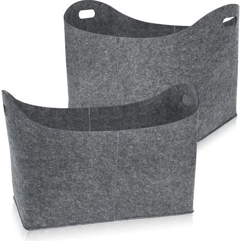Panier à bois 2 x Sacs en feutre panier en feutre, Sacs de bois de chauffage, avec poignées 55 x 30 x 40 cm Gris pour le Transport de bois HENGMEI (1/5)