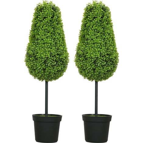 Set da 2 piante artificiali di bosso 90 cm a goccia in plastica con vaso (1/5)