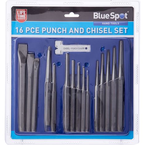 Blue spot 22447 punch e scalpello, argento, set di 16 pezzi