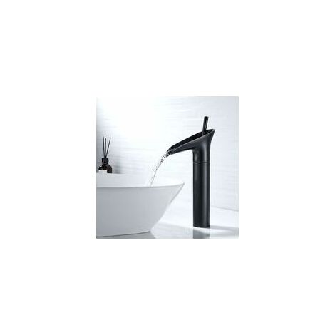 Ede Robinet Salle Bain Noir, Robinet Cascade Mitigeur Lavabo Noir Rétro à Levier Unique Robinet Lavabo, Laiton Comptoir Haute Robinet Salle de Bain Robinet Lave Main Robinet Evier Vasque
