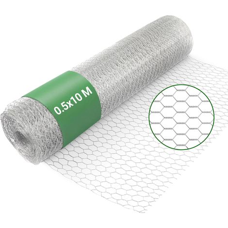 Wiltec Rete metallica per recinzione, voliere, gabbie, rete zincata 10 x 0,5 m, maglia esagonale da 25 mm, in acciaio zincato, resistente alle intemperie (1/5)