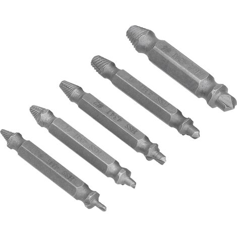Set aus doppelseitigen Schraubenausdrehern zum Entfernen beschädigter Gewindeschrauben, Werkzeuge zum Lösen von Linksgewinden, mit PE-Verpackung. (1/5)