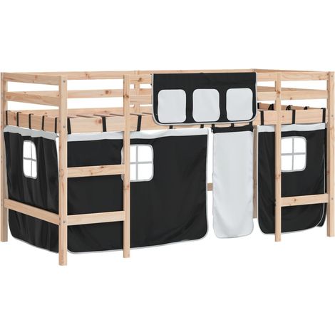 Maison Exclusive - Letto a Soppalco Bambini con Tende Bianco e Nero 90x190 cm Pino