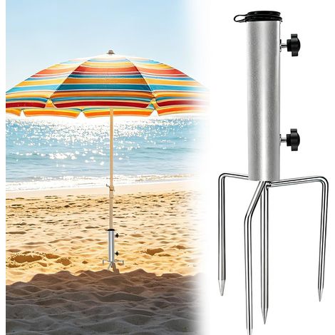 Support de Parasol Amovible, Piquet Parasol Plage avec 4 Piquets Amovible Réglable, Pied de Parasol avec Pointe de Pelouse, pour Parc, Terrasse, Jardin, Pêche, Camping (1/5)