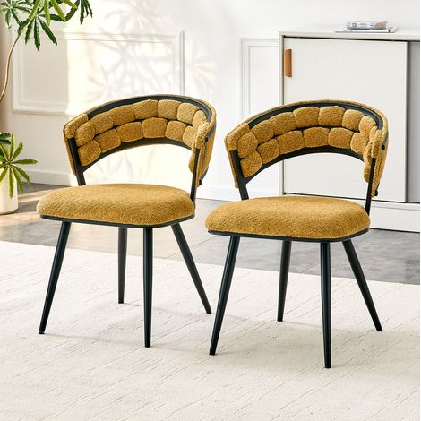MEUBLIV Esszimmerstuhl 56x50x78 cm Gelb – 2er-Set, Samt und Metall (1/5)