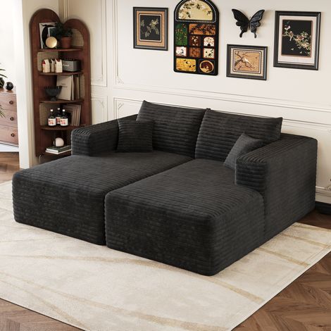 Sofá modular de 180x151 cm con chaise longue reversible, no requiere montaje, tejido acanalado - negro (1/5)
