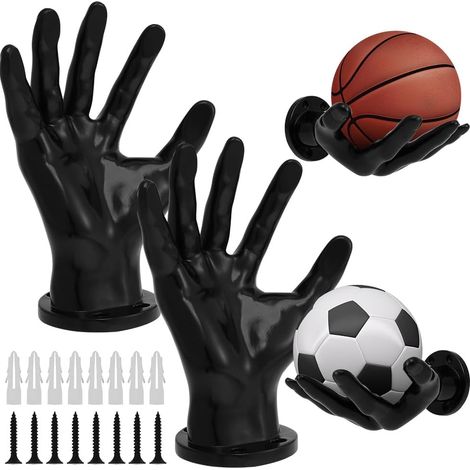 Lot de 2 supports muraux pour balles - 15 x 21,5 cm - Avec 8 vis et 8 clous - Décoration de balle - Pour basketball, football, volley-ball, football, golf, tennis (1/5)