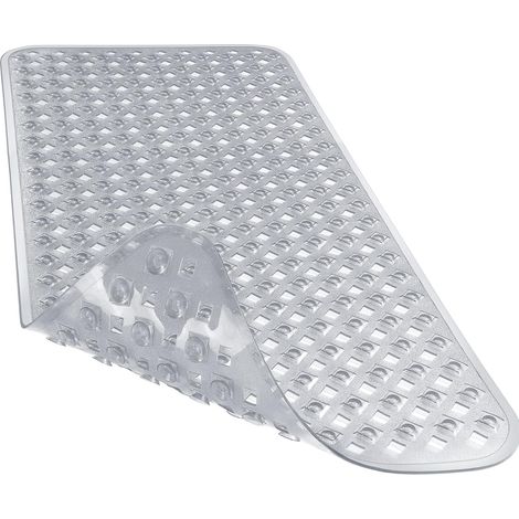 Tapis de baignoire original antidérapant, tapis de bain pour baignoire, tapis de douche avec trous de drainage, ventouses, lavable en machine, sans BPA, latex, sans phtalates, 34,5 x 15,5 pouces, gris (1/5)