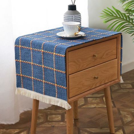 Beistelltischdecke Nachttischdecke mit Quasten kleine Tischdecke geeignet für Nachttisch Fernseher Mikrowelle Waschmaschine Kühlschrank blau 40 x (1/2)