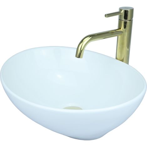 GTM Design Aufsatzwaschbecken 41 cm – Glanz Modern Waschbecken ohne Hahnloch – Elegantes Aufsatzwaschbecken Oval für Badezimmer und Gäste WC – nur Bad Waschbecken (1/5)