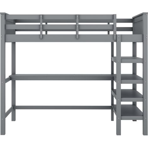 Kinder-Hochbett 90 x 200 cm mit Schreibtisch und Stauraum, grau (1/5)