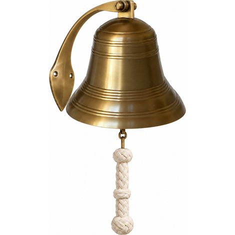 Grande cloche marine laiton vieilli hauteur 40 cm avec corde (1/2)