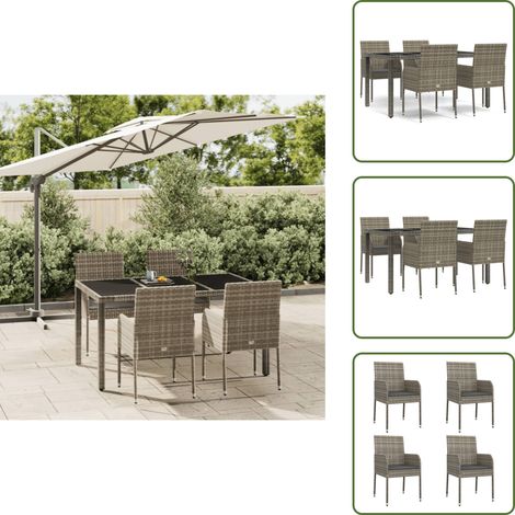 The Living Store Ensemble à manger de jardin 5 pcs coussins gris résine tressée - Table de jardin (1/5)