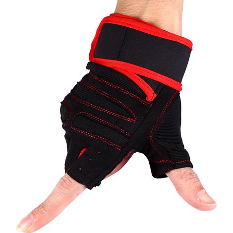 2 pièces haltérophilie gymnastique entraînement Fitness gants entraînement exercice sport bandes à poignet (rouge/L) (1/5)