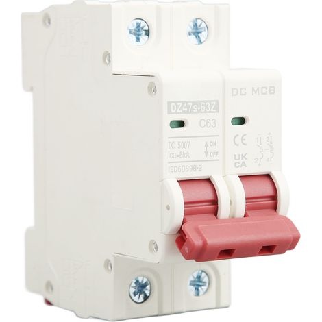 DC 2P 63A 500V DC 6000A Abschaltvermögen Leitungsschutzschalter, DIN-Schienenmontage für Photovoltaik-Solaranlagen DZ47s 63Z C63 (1/5)