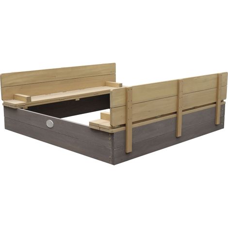 Axi Ella Xl Bac À Sable Enfant Gris & Marron - 120 X 120 Cm  Bac À Sable Pour Enfants En Bois Fsc Avec Couvercle & Banc