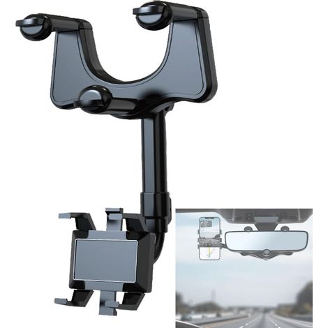 Support Téléphone Rétroviseur - Rotation 360° - Bras Rétractable 0-5 cm - Fixation Sans Outil - Pour Voiture - 1 Pièce (1/5)