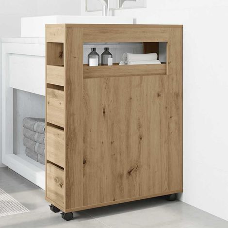 Badschrank Schmal mit Rollen Artisan-Eiche Holzwerkstoff (1/5)