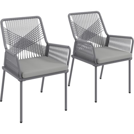 Lot de 2 chaises de jardin en rotin – Avec accoudoirs, dossier large, coussin amovible 5 cm, lavable et déperlant – Idéal pour terrasse, balcon et jardin – Gris foncé (1/5)