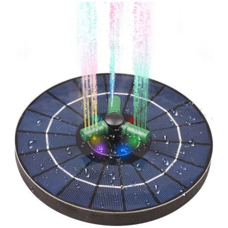 4W Colorful Solar Fountain Pump, with 360° Rotating Nozzle RGB LED Lights Solar Water Pump with Auto Shut Off Round Fountain for Bird Bath, Garden and Small Ponds (1/5)