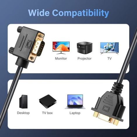 90 Degrés Vga Rallonge 0,5 M Angle Droit 15 Broches Full Hd 1080P Haute Résolution Vga Mâle Femelle Ligne D'Affichage (1/5)