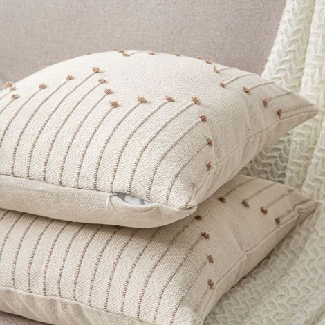 Lot de 2 housses de coussin bohème en toile – 45x45 cm, jacquard et découpe décorative, décoratives pour canapé ou chambre, sans rembourrage