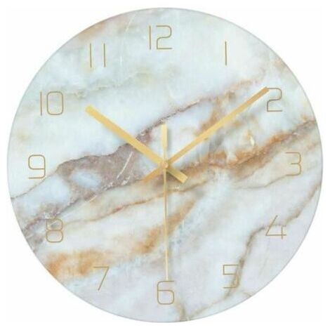 Horloge murale en verre de marbre silencieux pour salon, marbre moderne résistant aux rayures de 12 pouces (1/4)