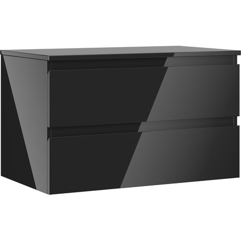Mexen Orio Badezimmerschrank unter Waschbecken 80 cm mit Arbeitsplatte, 2 Schubladen, schwarz glänzend - 91A10-08047-2-BFFC70