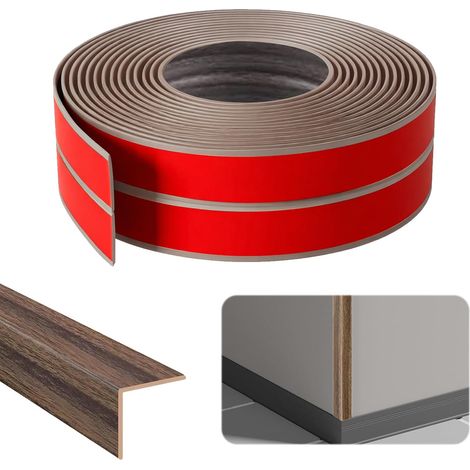 Plinthes murales autocollantes, 2 cm x 2 cm x 4 m, plinthe d'angle autocollante, PVC, plinthe flexible pour protection des bords, baguette d'angle pour portes, fenêtres, murs (veinage en bois de (1/5)