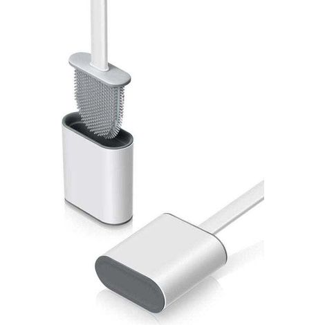Brosse Toilette Silicone 2 Pcs avec Support BrosseWC Suspendu Antibactérienne Balayette WC pour Salle de Bains Blanc