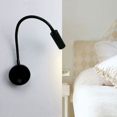 1W LED Lampe de chevet pour lire LED Lampe de lecture de Cygne Flexible (noir) Applique murale Liseuse LED avec interrupteur Blanc chaud 3000K Moderne (1/5)