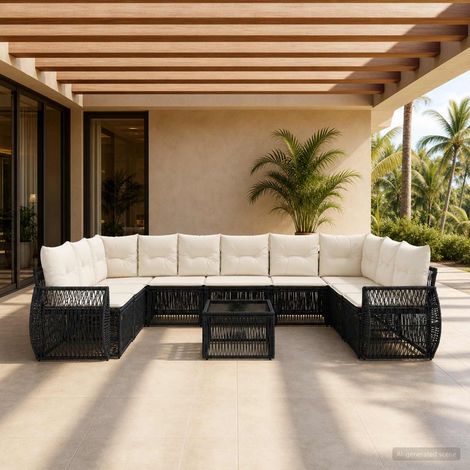 Set Divano da Giardino 11 pcs Nero e Bianco Crema polyrattan vidaXL (1/5)