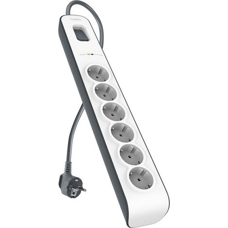 Belkin Regleta de enchufes de 6 tomas con protección contra sobretensiones, ladrón con 6 enchufes de CA protegidas, 650 julios, cable de 2 metros, multiplicador de enchufes con protección eléctrica