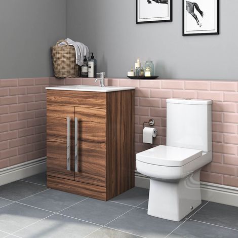 Toilet & Walnut Wall Hung Vanity Unit Cloakroom Suite (1/5)