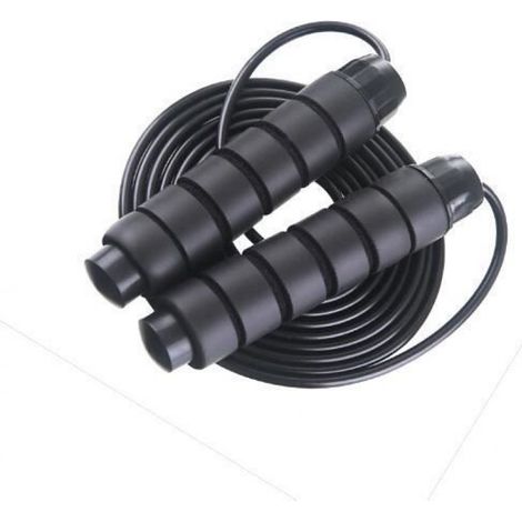 Corde À Sauter - Câble En Acier Revêtu De PVC - Poignées En Mousse À Mémoire De Forme - Réglable - Noir - 1 Pièce (1/4)